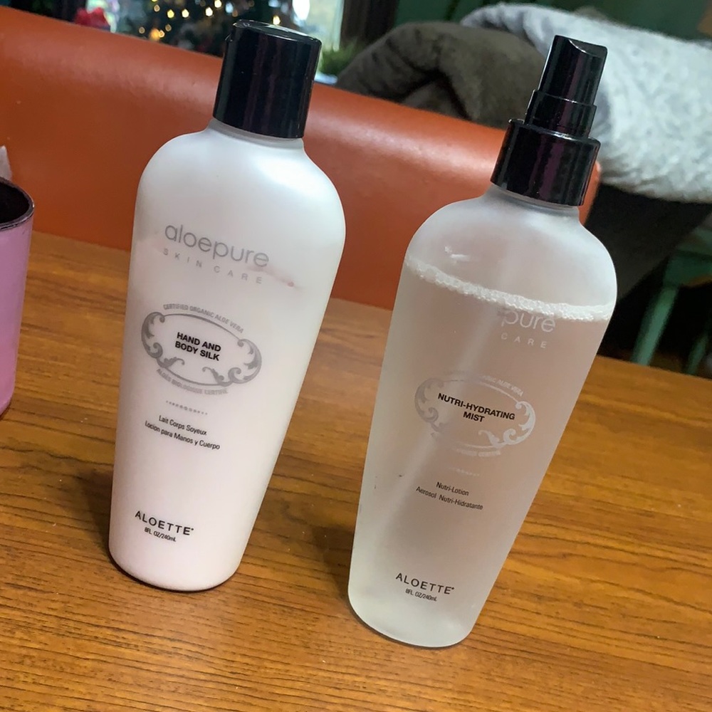 Aloette aloe pure hand and body silk 8 oz and nutri-hydrating mist 8 oz